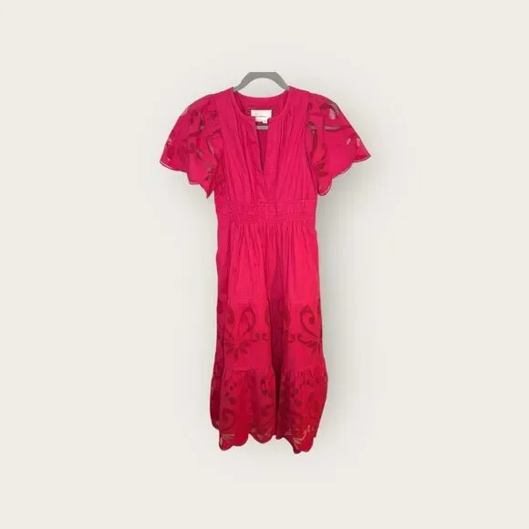 By Anthropologie The Somerset Pink Maxi Dress The Cutwork Edition Size XS Petite - Picture 5 of 9